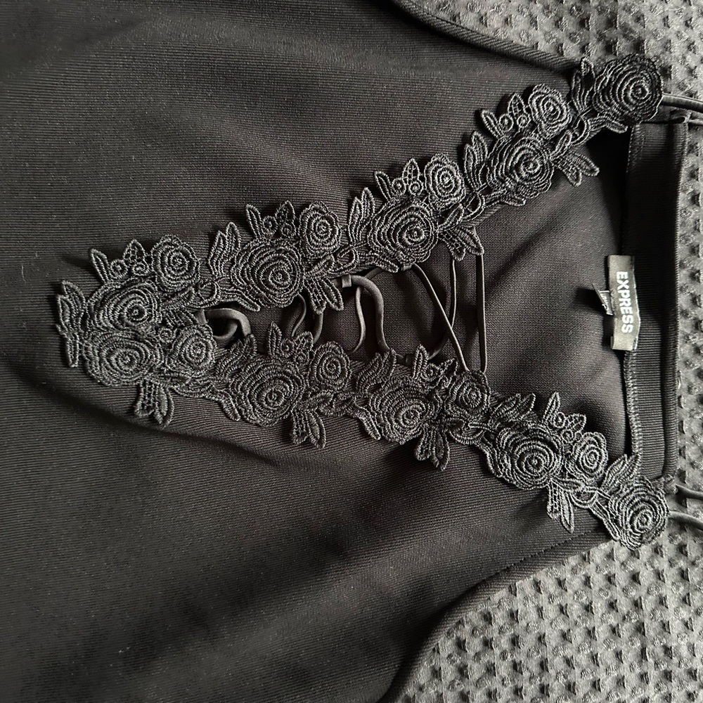 Express Black Embellished Cut Out Bodysuit